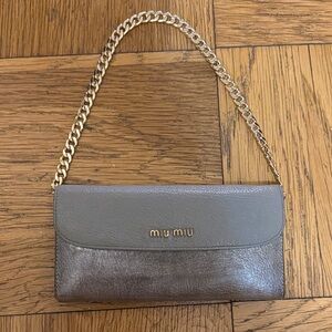 Miu Miu Two-Tone Gray Wallet with Unbranded Chain